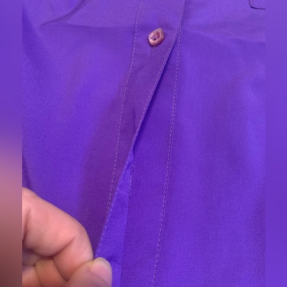 VTG Ship 'n Shore Silken Wonder Purple Blouse Top Size 38 Poly Long Sleeve Retro - Picture 6 of 6